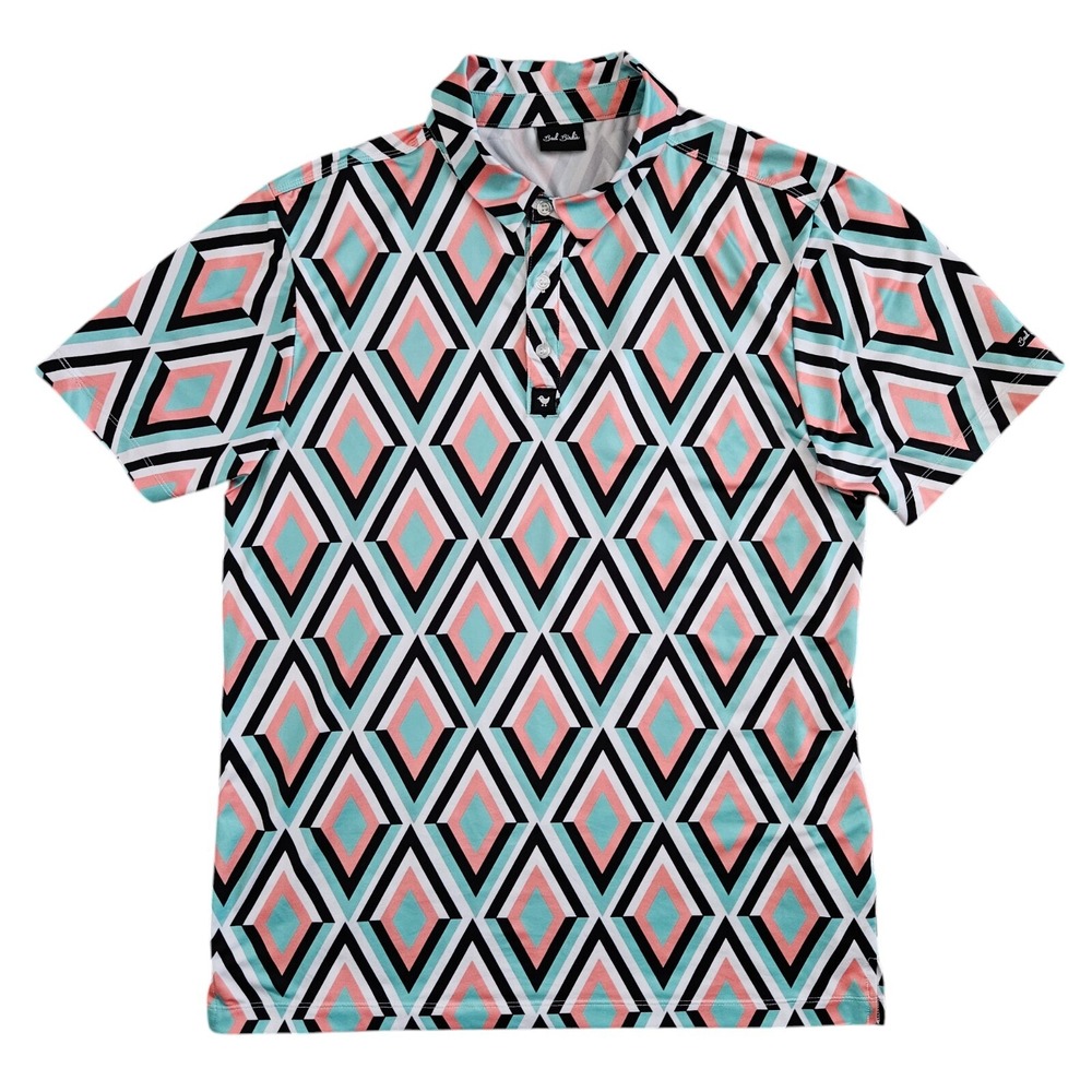 Bad Birdie (Mens Medium) Short Sleeve Diamond‎ Geometric Golf Polo Shirt Stretch